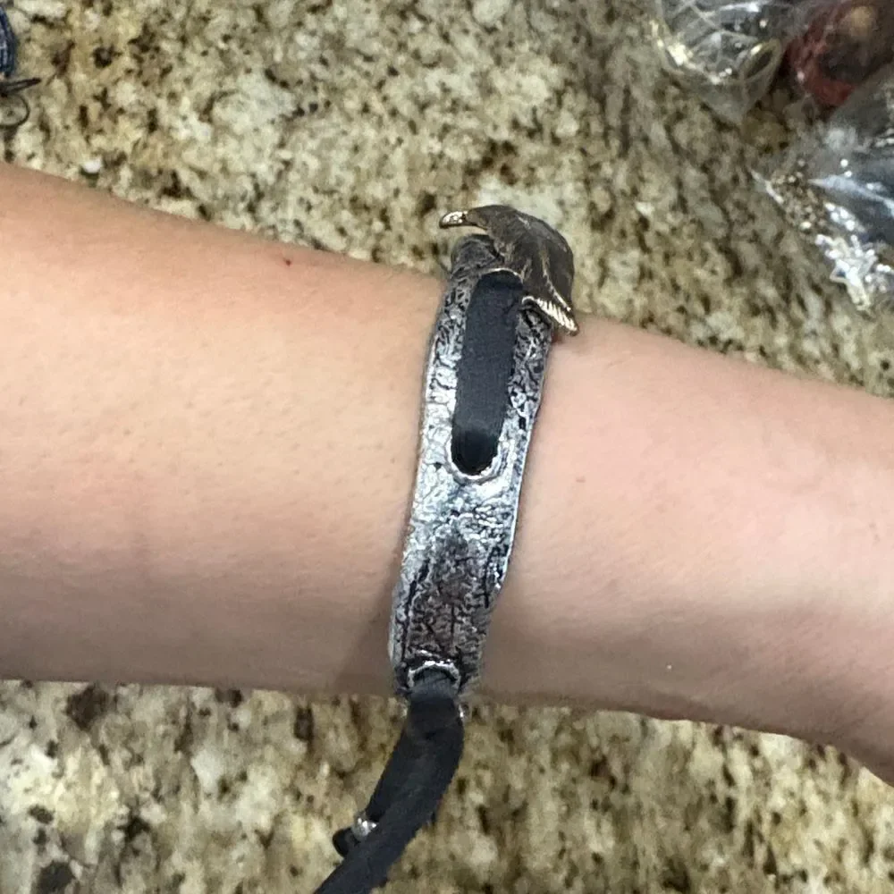 Silver and Black Feather Bracelet